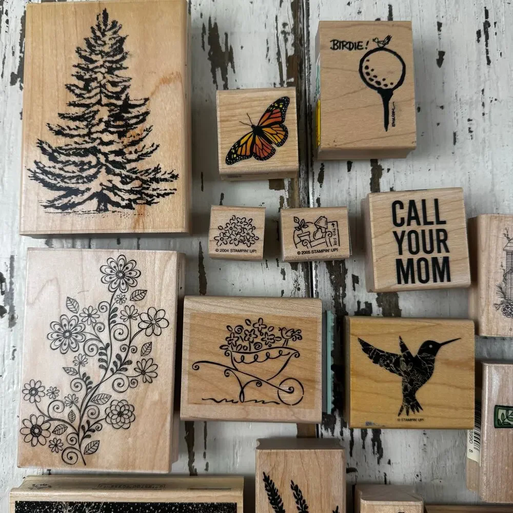 Wooden Rubber Stamp Lot Variety Bundle Scrapbooking Card Making Lot of 15 +